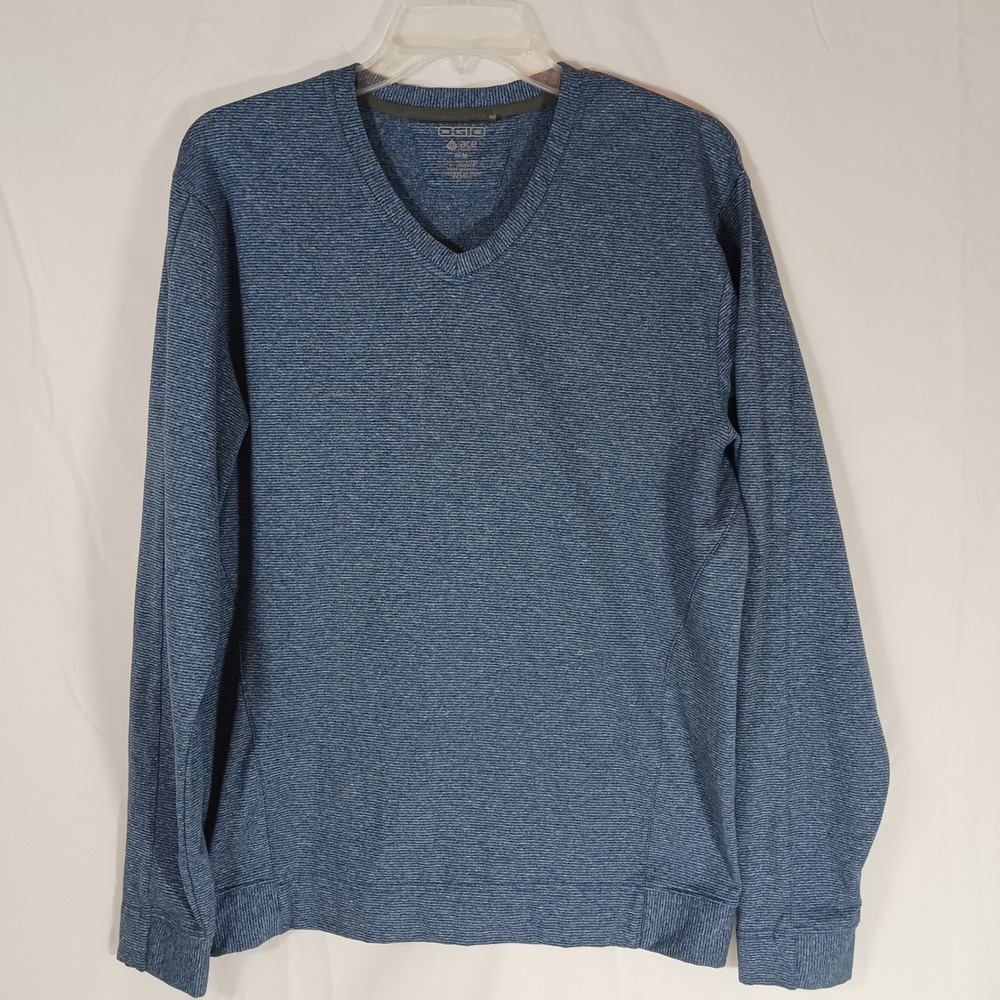 OGIO Pullover Mens Medium Blue Excellent Ace Collection V-Neck Long Sleeve Top